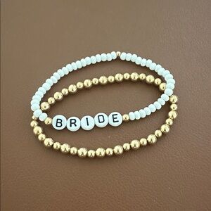 Gold and White Bride Beaded Bracelets